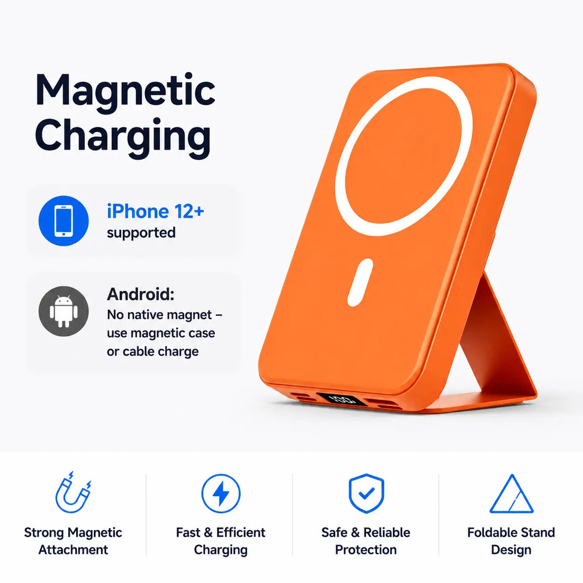 10000Mah Magnetic Power Bank Wireless Portable Charger with USB-C Cable LED Display Foldable Battery Pack for Iphone18/17/ 16/15/14/13/12/Pro/Pro Max Series 