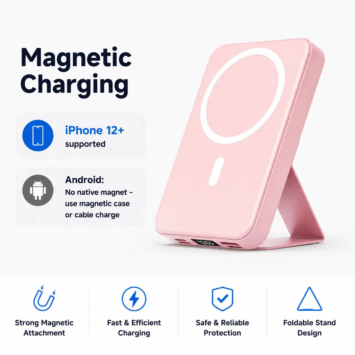 10000Mah Magnetic Power Bank Wireless Portable Charger with USB-C Cable LED Display Foldable Battery Pack for Iphone18/17/ 16/15/14/13/12/Pro/Pro Max Series 