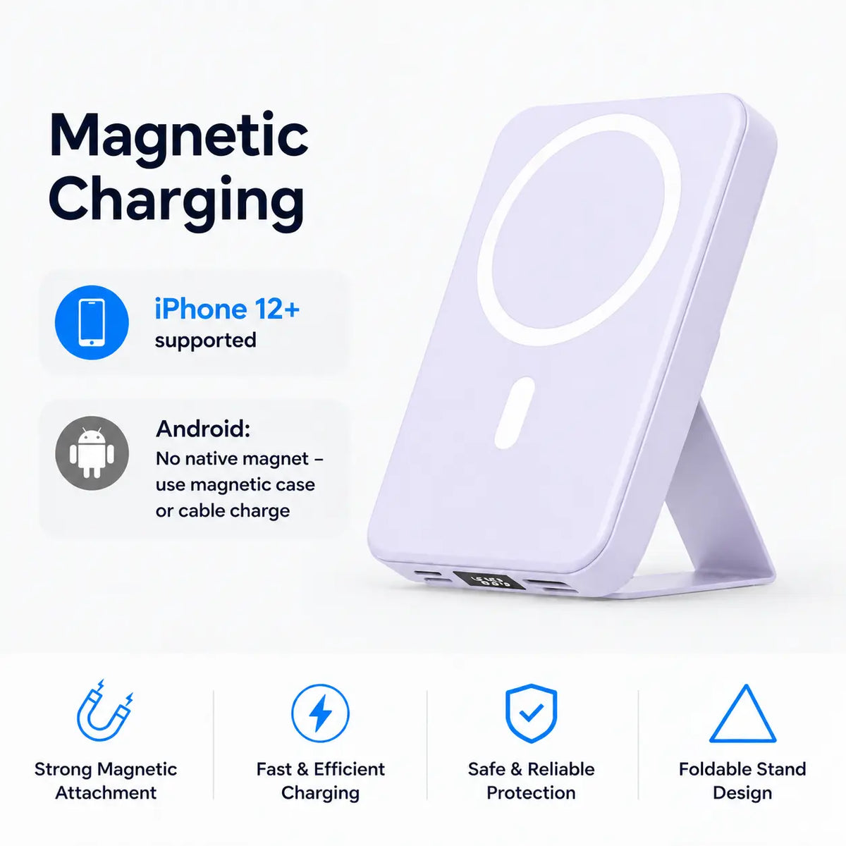 10000Mah Magnetic Power Bank Wireless Portable Charger with USB-C Cable LED Display Foldable Battery Pack for Iphone18/17/ 16/15/14/13/12/Pro/Pro Max Series 
