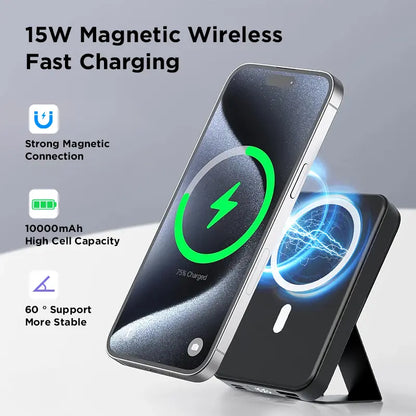 10000Mah Magnetic Power Bank Wireless Portable Charger with USB-C Cable LED Display Foldable Battery Pack for Iphone18/17/ 16/15/14/13/12/Pro/Pro Max Series 