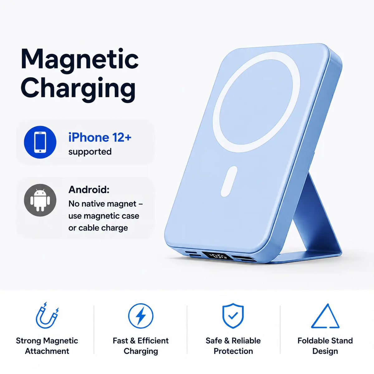 10000Mah Magnetic Power Bank Wireless Portable Charger with USB-C Cable LED Display Foldable Battery Pack for Iphone18/17/ 16/15/14/13/12/Pro/Pro Max Series 