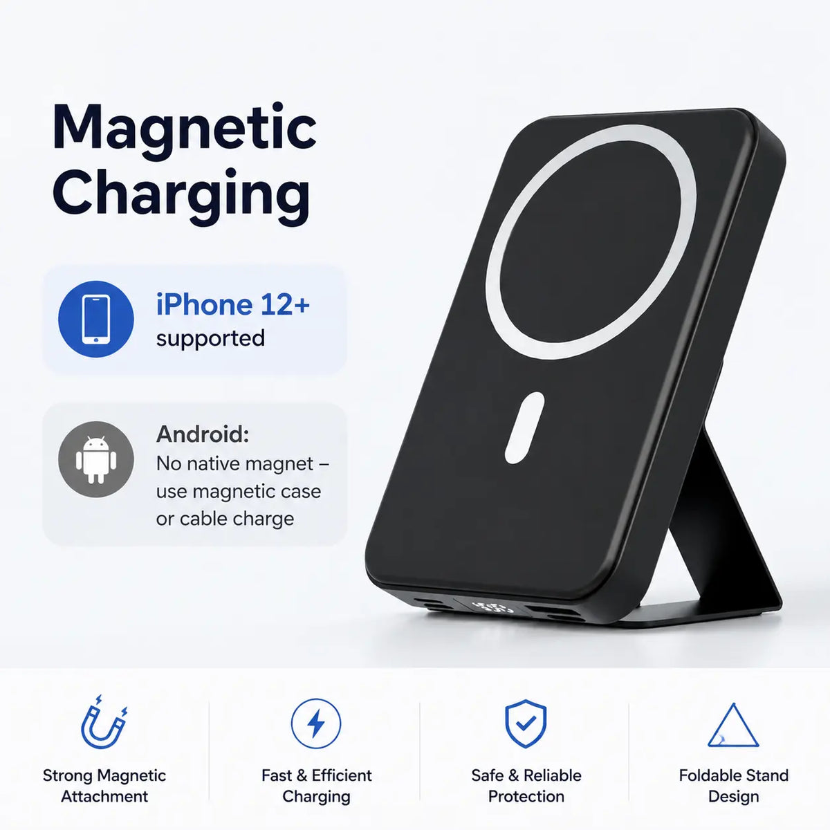 10000Mah Magnetic Power Bank Wireless Portable Charger with USB-C Cable LED Display Foldable Battery Pack for Iphone18/17/ 16/15/14/13/12/Pro/Pro Max Series 