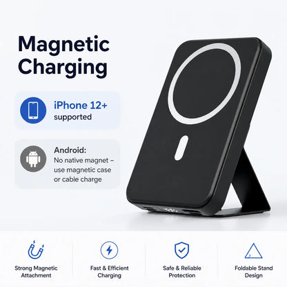 10000Mah Magnetic Power Bank Wireless Portable Charger with USB-C Cable LED Display Foldable Battery Pack for Iphone18/17/ 16/15/14/13/12/Pro/Pro Max Series 