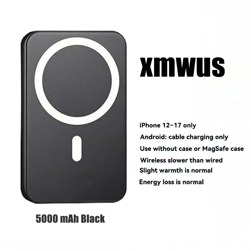 (Bestseller!) 5000Mah Magnetic Mobile Power Bank, Wireless Portable Charger with Magsafe Compatibility for Iphone 12-18 Series Cases, Fast Charging Travel Battery Pack for Smartphones