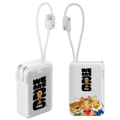 Official FIFA World Cup 2026 Edition, 3-In-1 Power Bank with Built-In Cable and Foldable Wall Plug, 22.5W Max 10000Mah Portable Charger Power Bank for Iphone 17/16 Series, Galaxy S26/S25, White