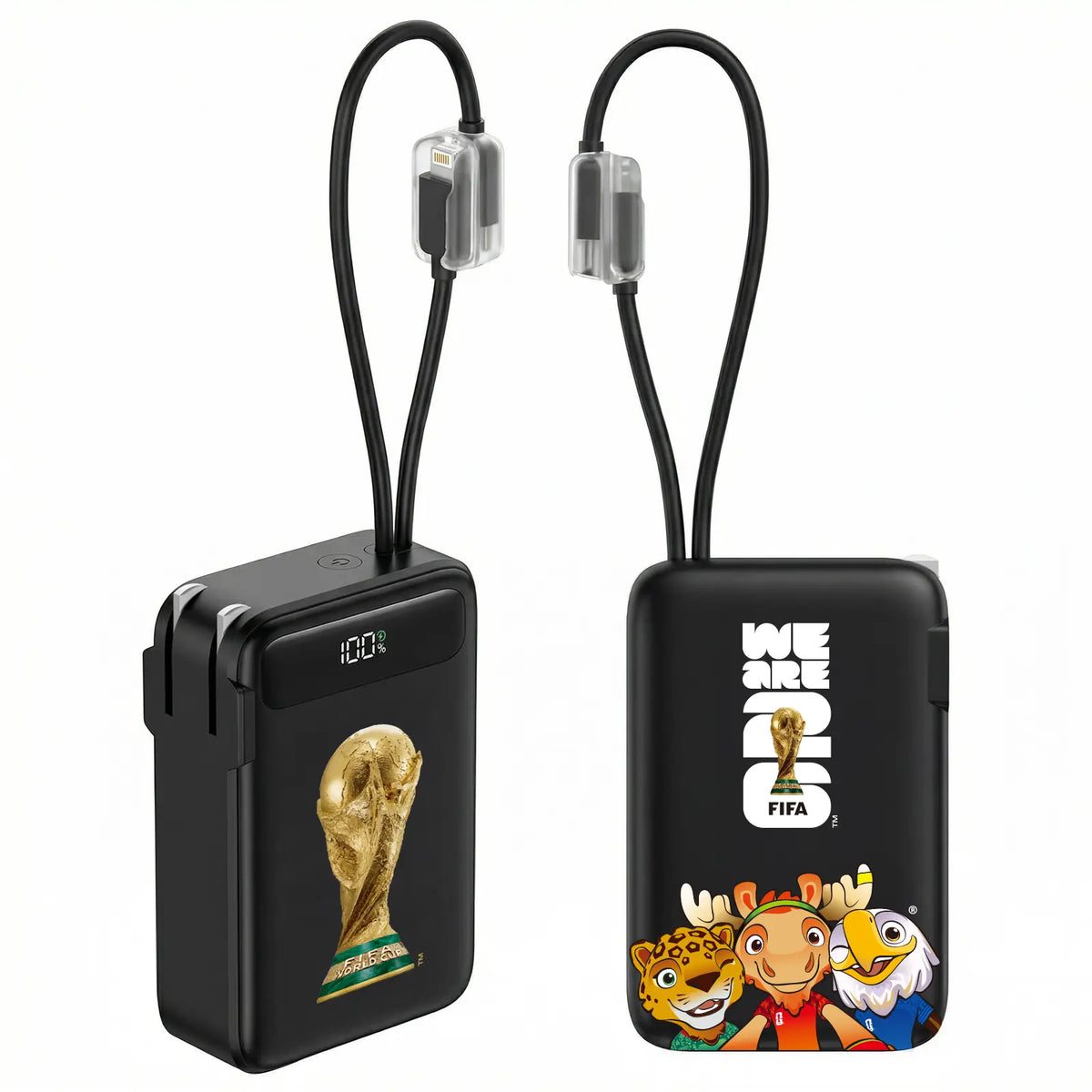 Official FIFA World Cup 2026 Edition, 3-In-1 Power Bank with Built-In Cable and Foldable Wall Plug, 22.5W Max 10000Mah Portable Charger Power Bank for Iphone 17/16 Series, Galaxy S26/S25, White
