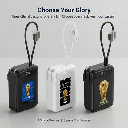 Official FIFA World Cup 2026 Edition, 3-In-1 Power Bank with Built-In Cable and Foldable Wall Plug, 22.5W Max 10000Mah Portable Charger Power Bank for Iphone 17/16 Series, Galaxy S26/S25, White